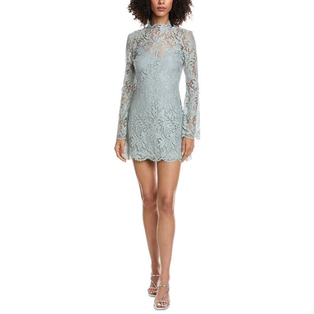 A.L.C. Lace Long-Sleeve High-Neck Mini Dress in Dusty Blue